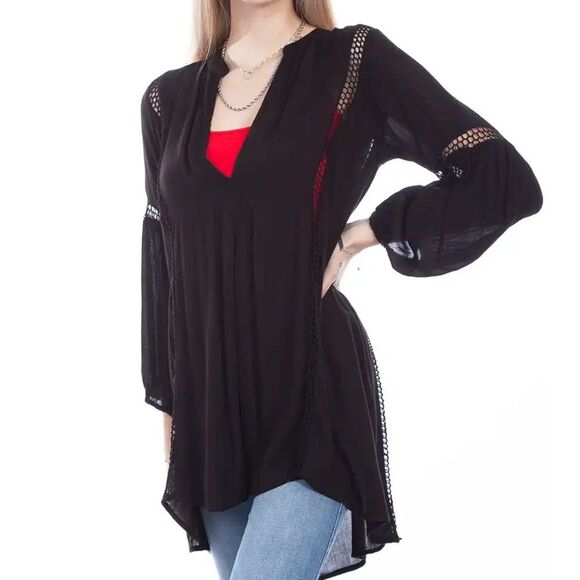 Scully Cantina Black Cutout Hi Low Tunic Long Sleeve Top Black Size L - Picture 2 of 8